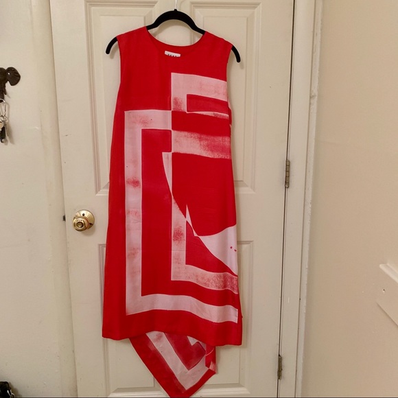 DKNY Silk Asymmetrical Graphic Midi Dress - Picture 4 of 5